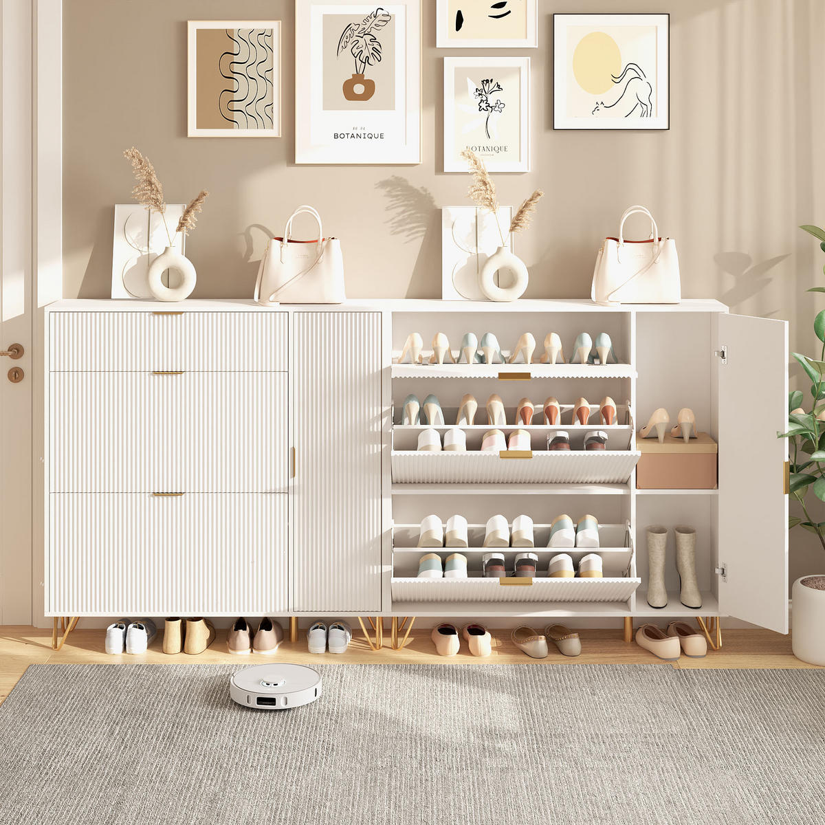 SCHUHSCHRANK Weiß 80/24/118,5 cm mit verstellbarer Trennwand, Schuhkommode für Flur - Weiß, Holz/Metall (24/118/110cm) - PARAFTA HOME