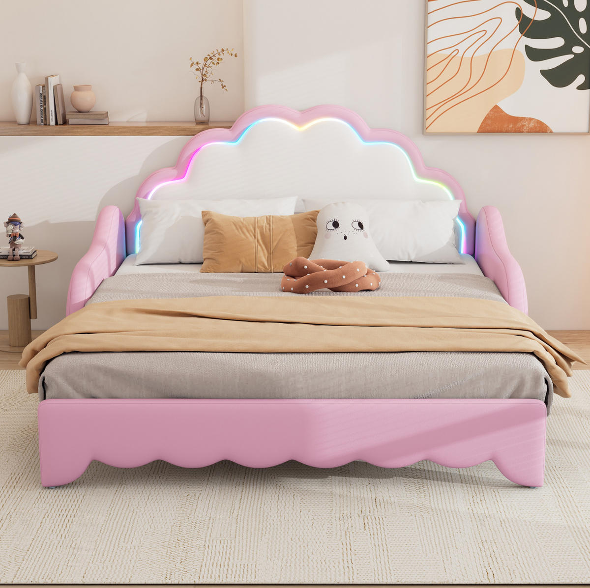 POLSTERBETT 140/200 cm Rosa mit umwandelbarem Design und LED-Beleuchtung - Rosa, Kunststoff (140/200cm) - OKWISH