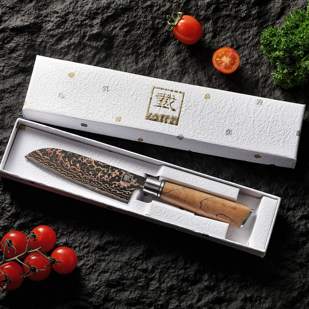 SANTOKU-MESSER 12 cm - Ahornfarben, Holz/Metall (24cm) - Zayiko