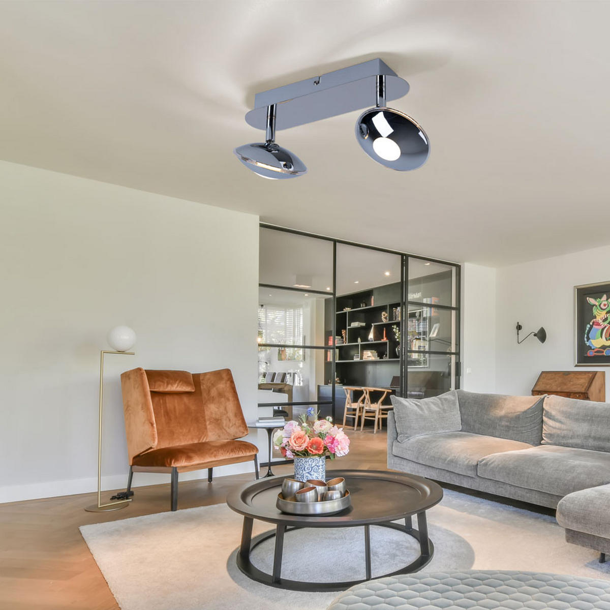 LED DECKENLEUCHTE Chrom Silber satiniert 2 flammig - Silberfarben, Metall (25/11/15cm) - Globo Lighting