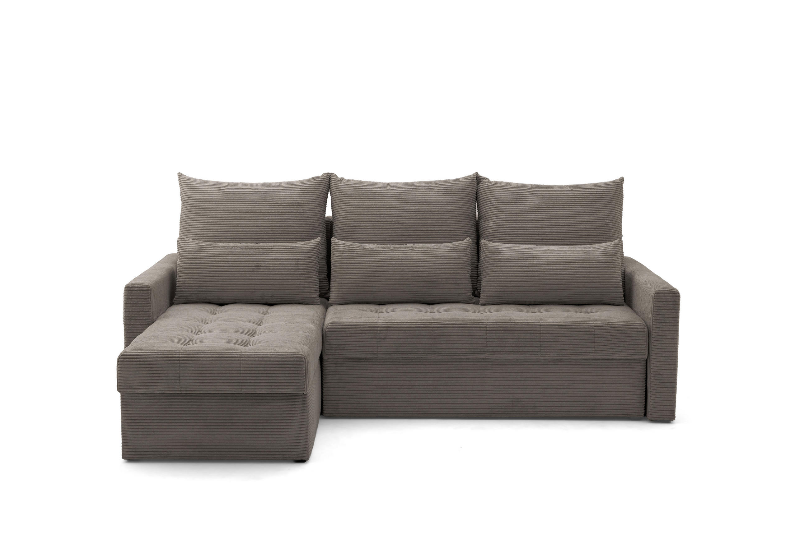 ECKSOFA PULA L Links mit Schlaffunktion 132x198 Cord Hellbraun - Hellbraun/Schwarz, Holz/Kunststoff (214/145cm) - Muffo