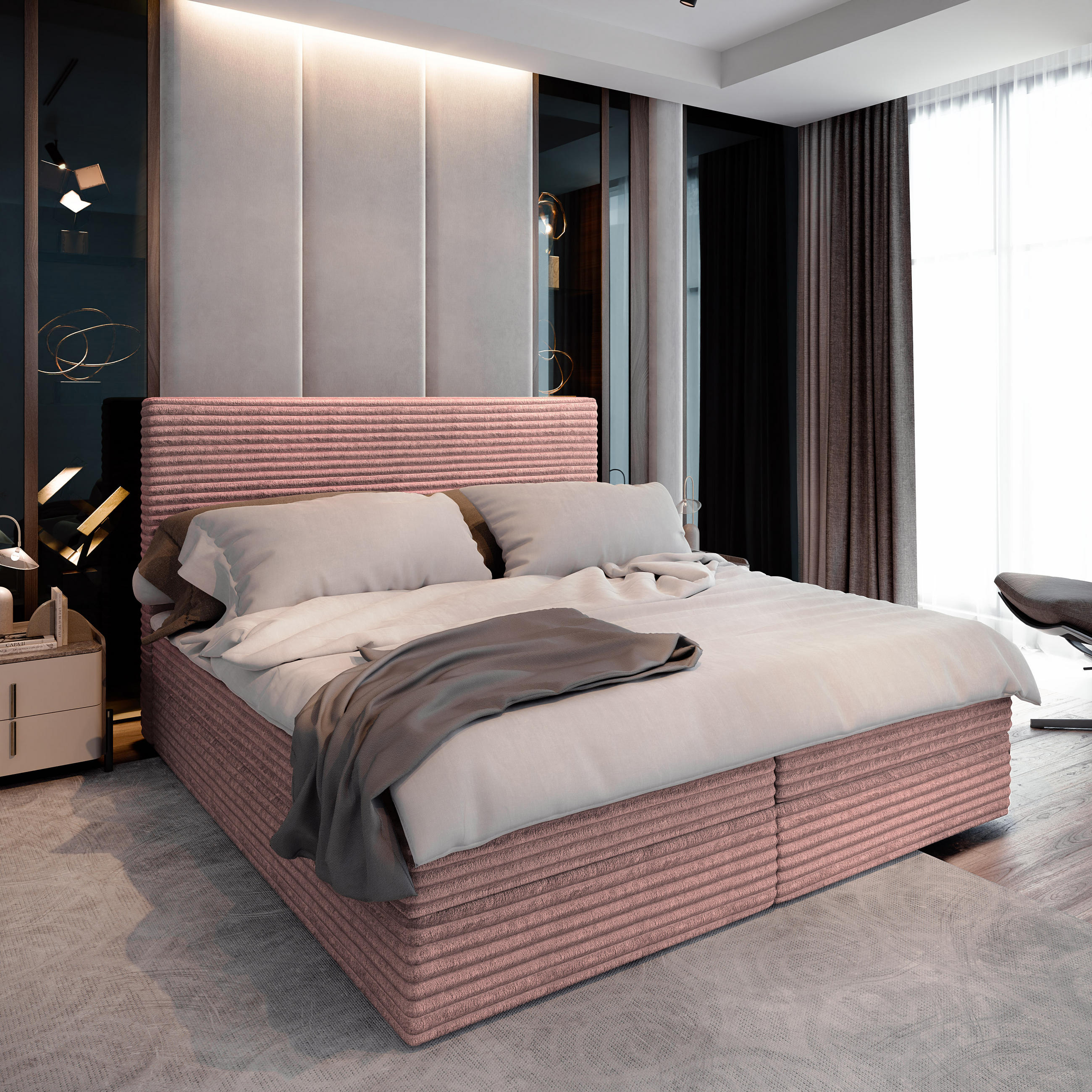 BOXBETT PISA 180x200 cm mit Matratze und Topper - Rosa - Rosa, Holz (180/200cm) - MASSENO