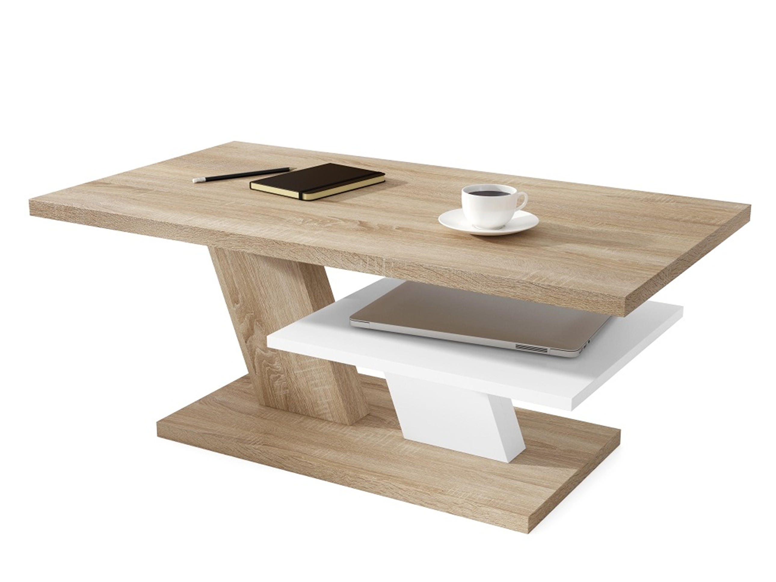 COUCHTISCH rechteckig Sonoma Eiche Weiß mit Ablage - Weiß/Sonoma Eiche, Holzwerkstoff (60/110/45cm) - designimpex