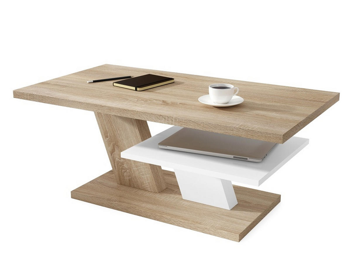 COUCHTISCH rechteckig Sonoma Eiche Weiß mit Ablage - Weiß/Sonoma Eiche, Holzwerkstoff (60/110/45cm) - designimpex