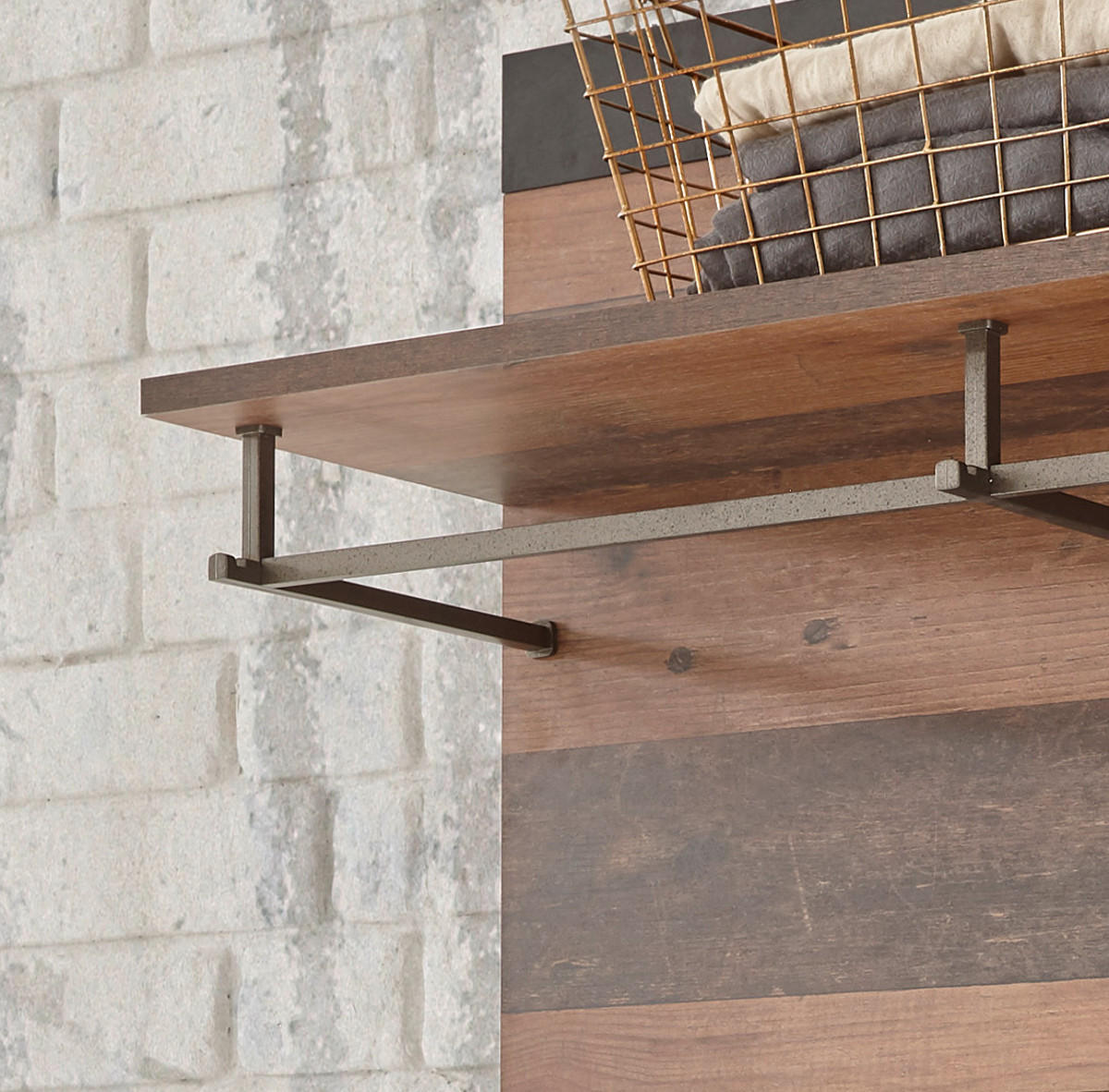 GARDEROBENPANEEL Used Wood, Matera grau 80 cm, Wandgarderobe mit Kleiderstange - Naturfarben/Grau, Holzwerkstoff/Metall (80/100/27cm) - Furn.Design