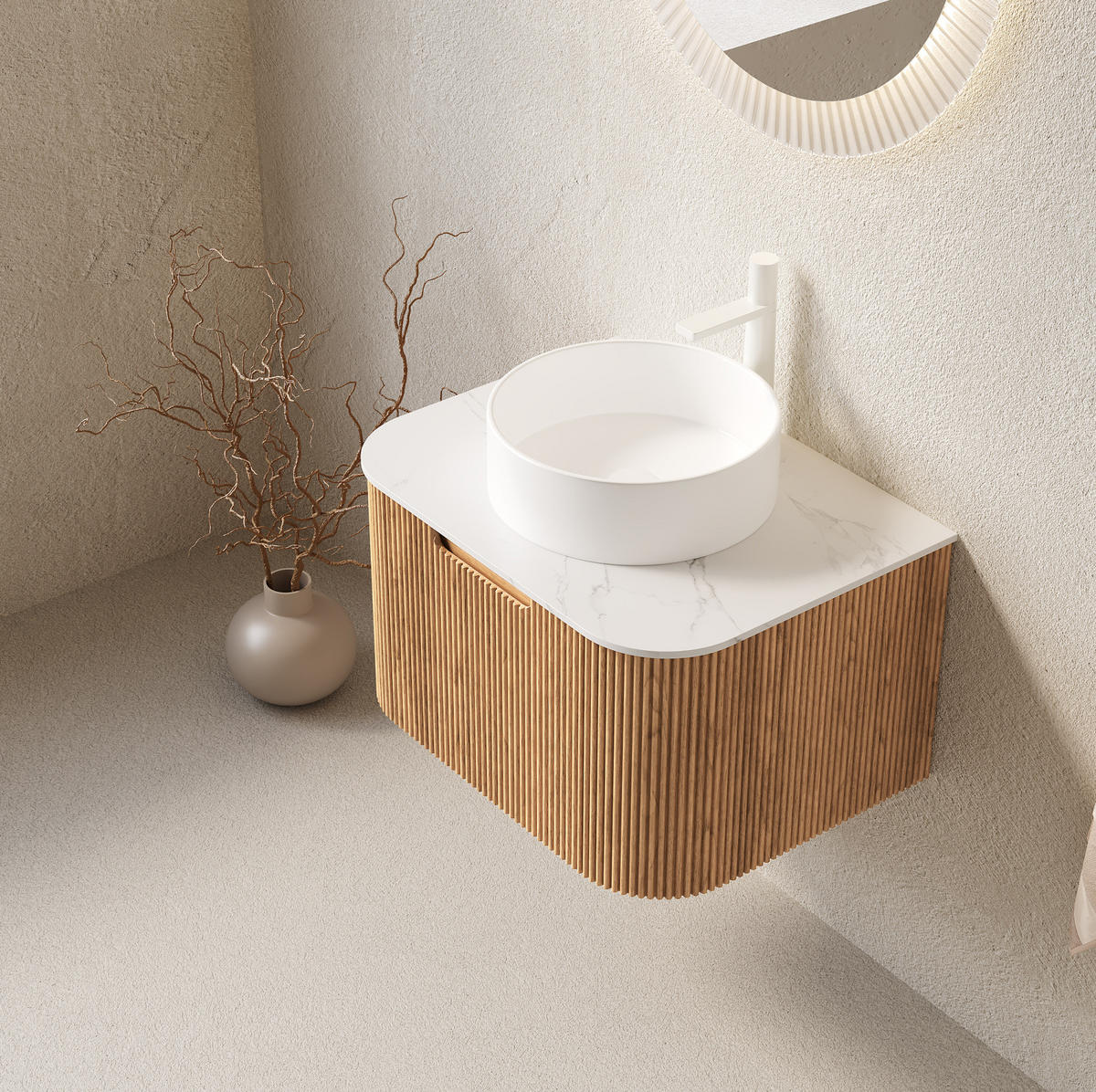 WASCHTISCHKOMBI mit Aufsatzbecken und Soft-Close in Naturholzoptik - Naturfarben, Keramik (61/49/48cm) - BEAOK