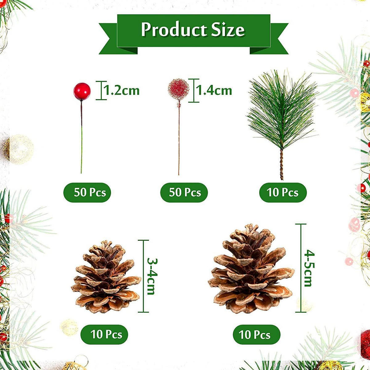 WEIHNACHTSDEKO Set 130 Teile mit Tannenzweigen, Beeren und Tannenzapfen - Multicolor, Kunststoff (10cm)