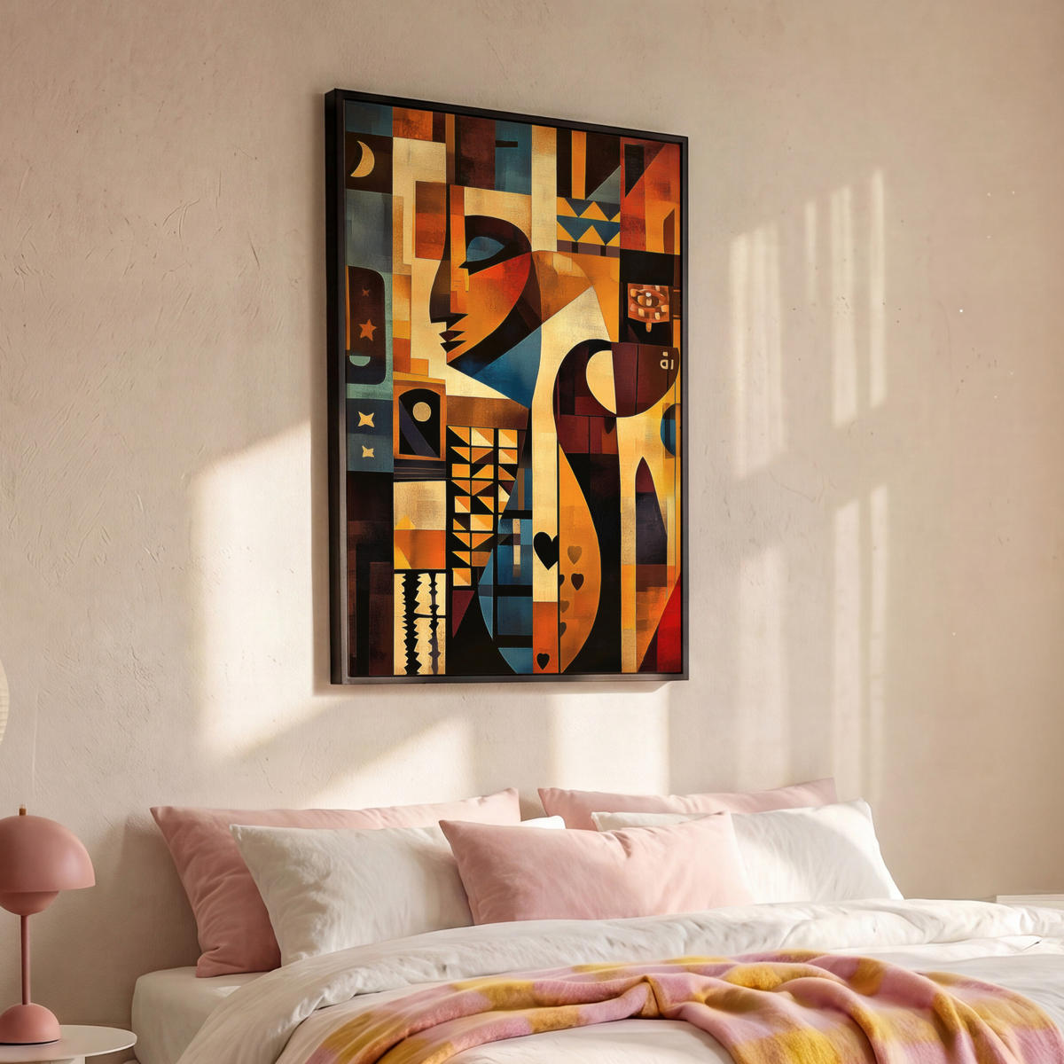 LEINWAND Bilder mit Rahmen - Figuren - Abstrakt - Symbole - 100x150 - Terracotta, Textil (100/150cm) - MuchoWow