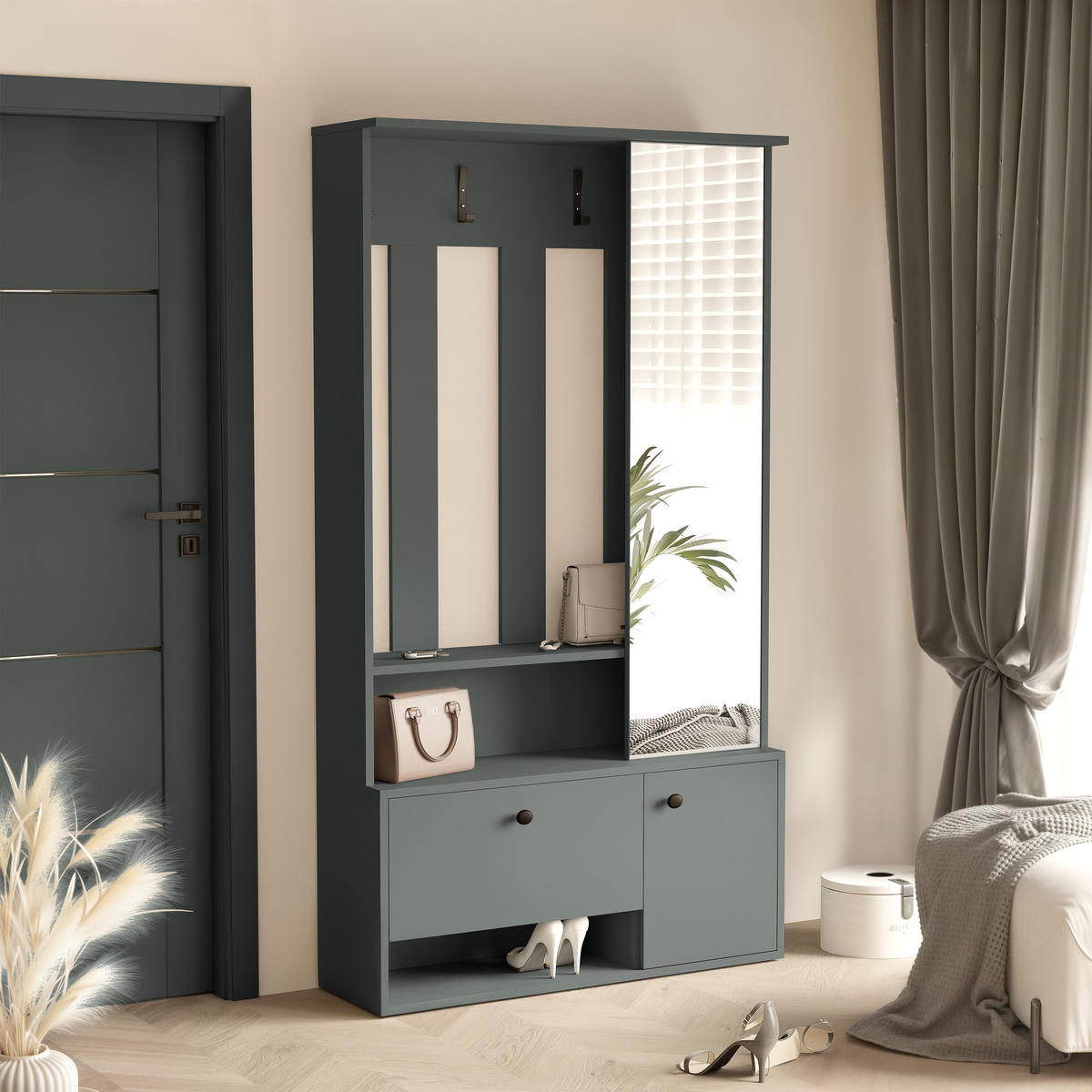 GARDEROBENSCHRANK GLASSY in 100/33/191 cm Grün - Schwarz/Grün, Holzwerkstoff/Metall (100/191/33cm) - Idohome