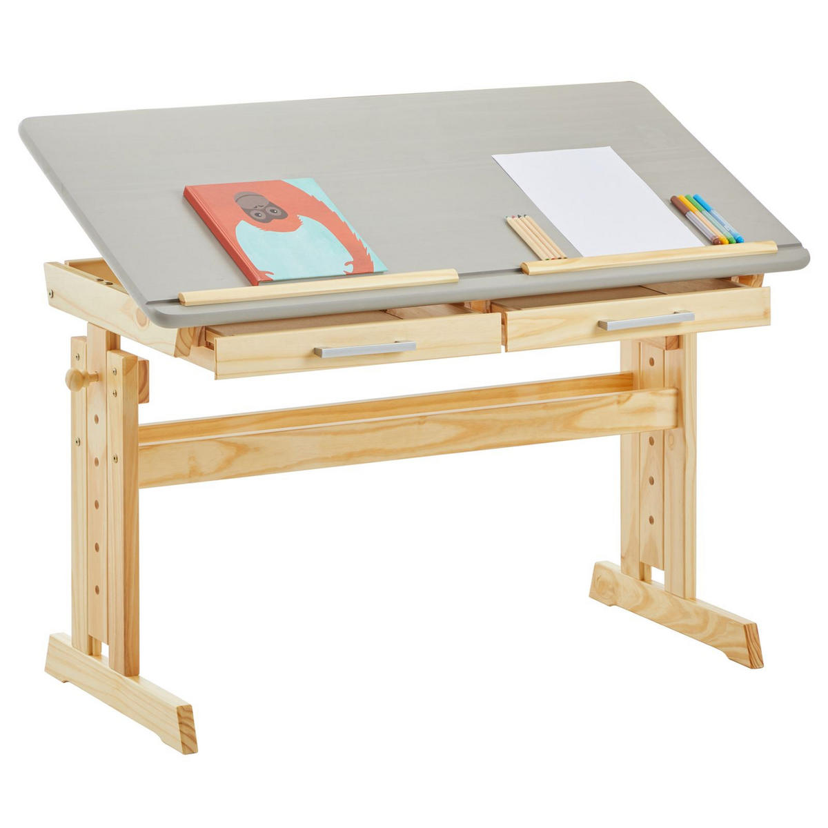 KINDERSCHREIBTISCH OLIVIA natur/grau - Naturfarben/Grau, Holz (109/130/55cm) - IDIMEX