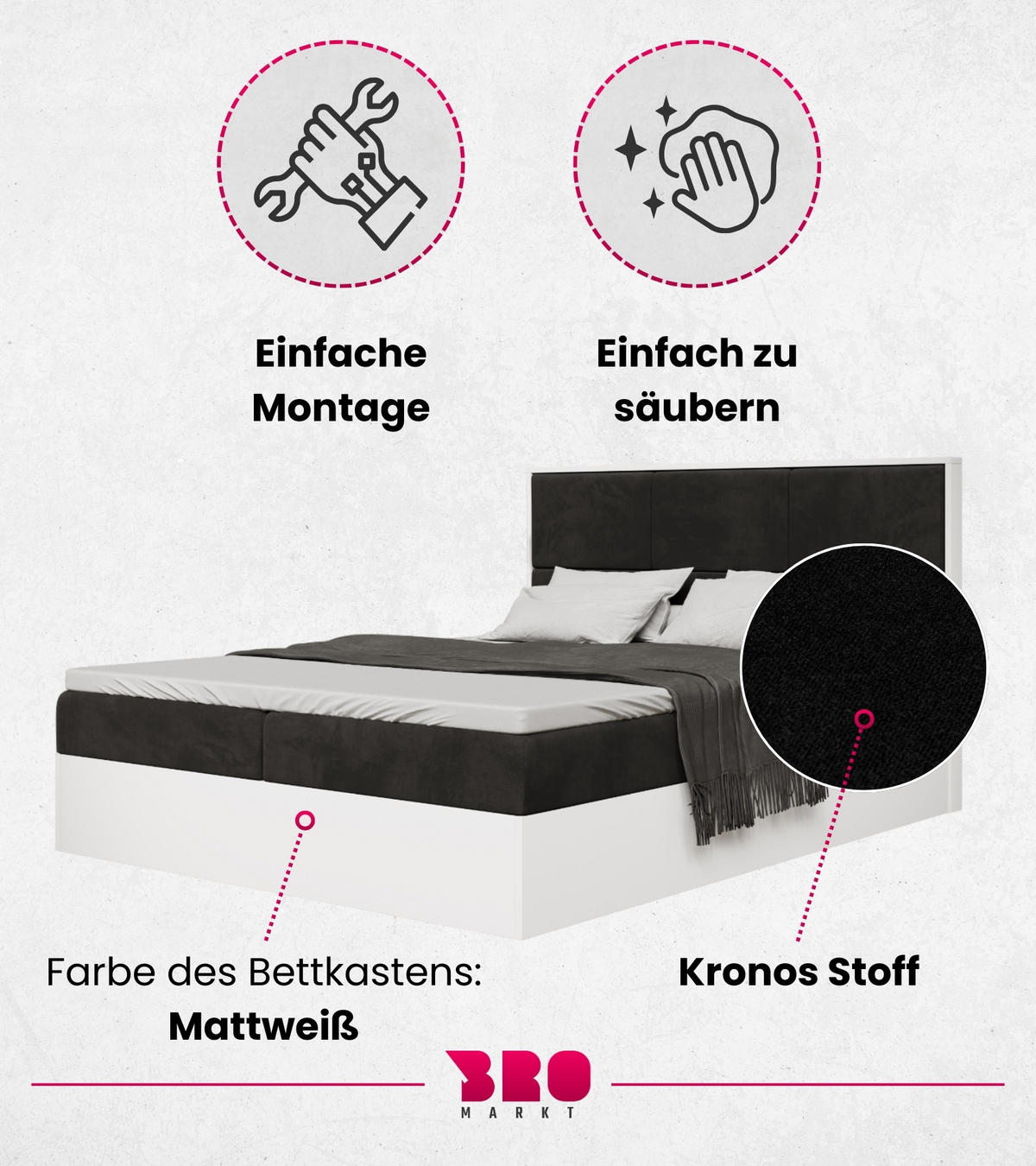 BOXBETT Loft mit Topper 140/200 Schwarz - Schwarz/Weiß, Holzwerkstoff/Textil (140/200cm) - Bromarkt