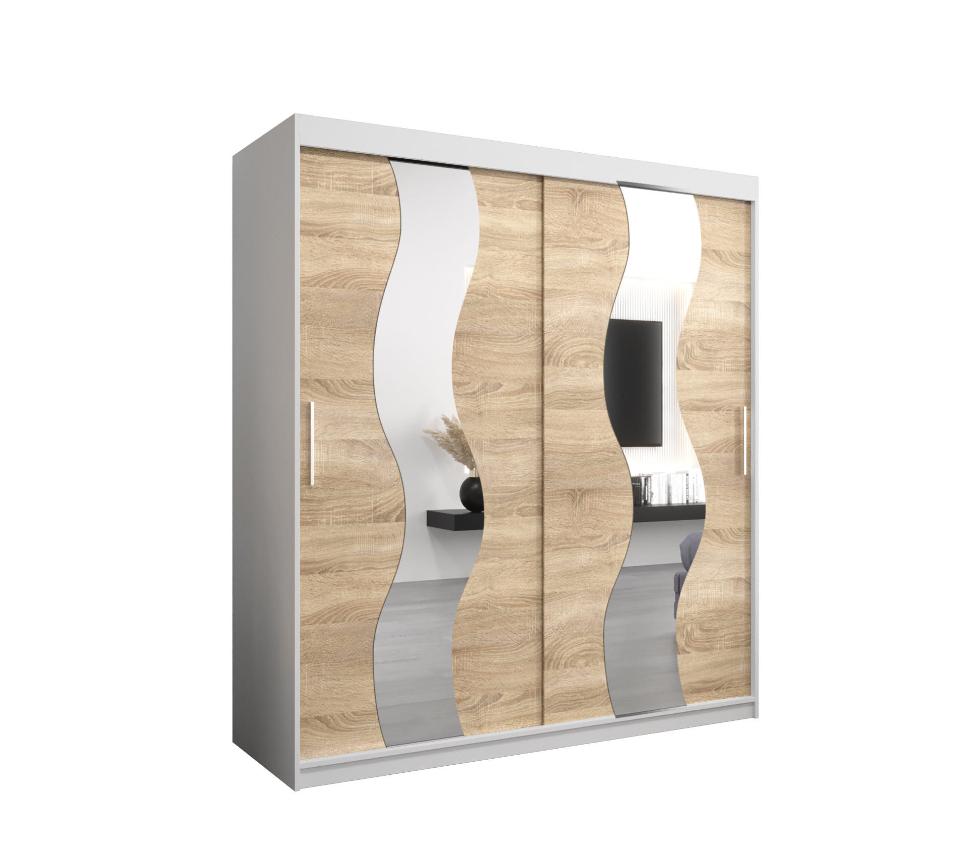 SCHWEBETÜRENSCHRANK 200/180/62 2-türig - Silberfarben/Weiß, Holz/Kunststoff (180/200/62cm) - Abiks Möbel