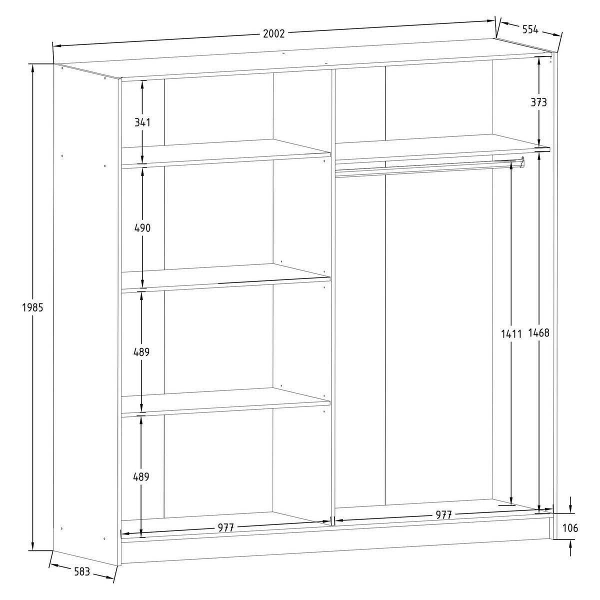 SCHIEBETÜRENSCHRANK CASTARI Schwarz / Artisan Eiche - Schwarz/Eiche Artisan, Holzwerkstoff (200.2/198.5/62cm) - KONSIMO®