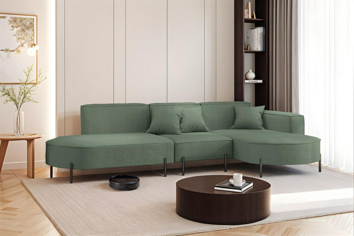 ECKSOFA Valencia - Grün, Holzwerkstoff/Textil (321/165cm) - Fun Möbel
