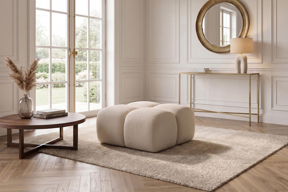 HOCKER, Pouf, Strukturierter Premiumstoff Sonic, Beige, Averro - Beige, Holz (280/70/96cm) - Kaiser Möbel