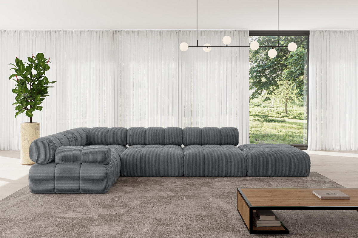ECKSOFA modulares Sofa Felto-L2 - 380x190x70 cm Dunkelgrau Cord - Dunkelgrau, Holzwerkstoff/Textil (380/190cm) - ALTDECOR