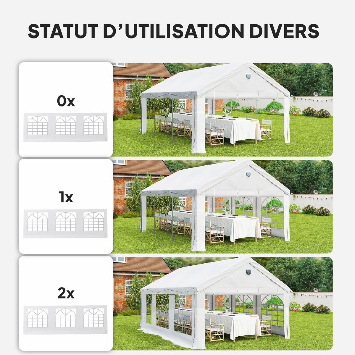 PAVILION DE-12728 400/600 cm UPF30+ mit LED-Lichterkette Weiß - Weiß, Metall (394/302/598cm) - ComfortXL