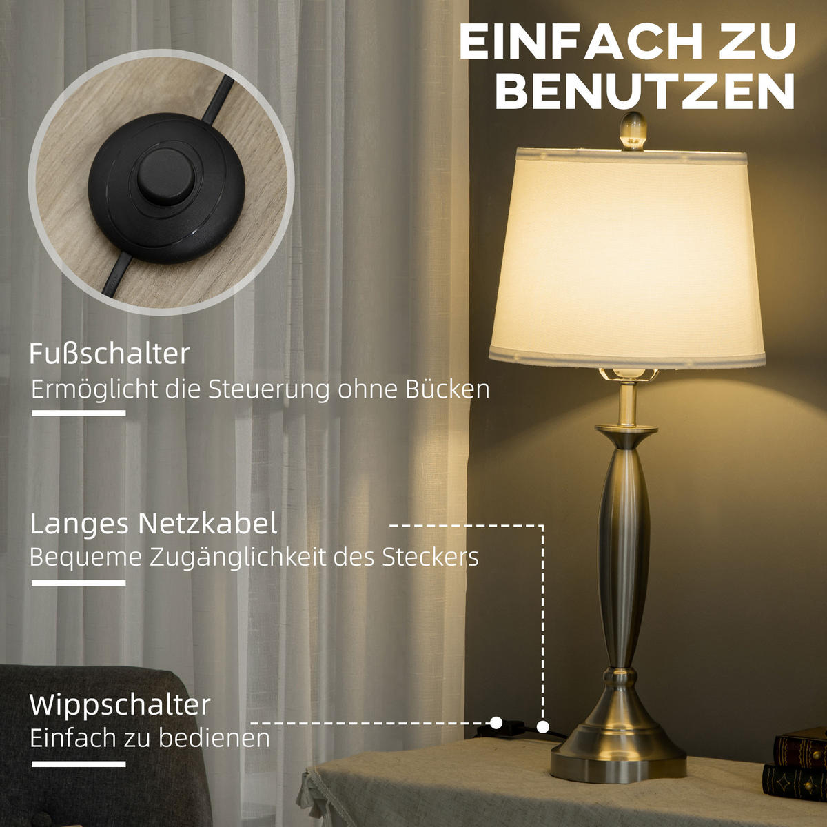 3-TEILIGES Leuchten-Set inkl.1 Stehleuchte, 2 Tischleuchten für Wohnzimmer - Multicolor, Metall (38/38/162cm) - HOMCOM