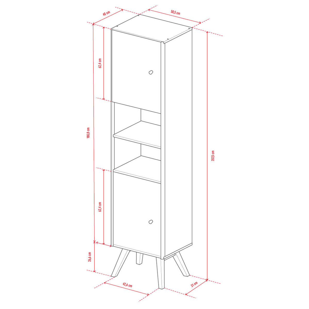 WOHNZIMMERSCHRANK NATURE - Eichefarben, Holzwerkstoff (51/208/40cm) - Vox Möbel