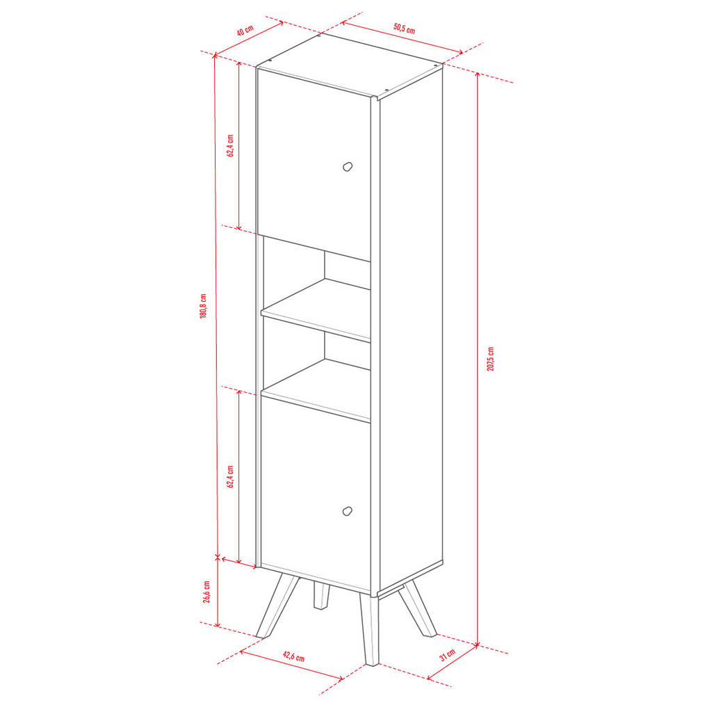 Thumbnail - Vox Möbel Wohnzimmerschrank, Weiß, Holzwerkstoff, 51x208x40 cm, Waschküche, Mehrzweckschränke
