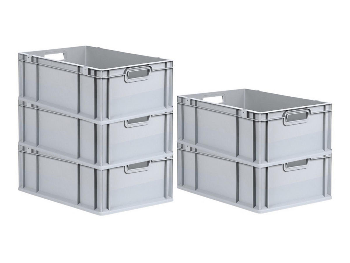 EUROBOX 5x Nextgen Economy Griffe Offen 22x40x60cm 44 Liter - Grau, Kunststoff (40/22/60cm) - PROREGAL