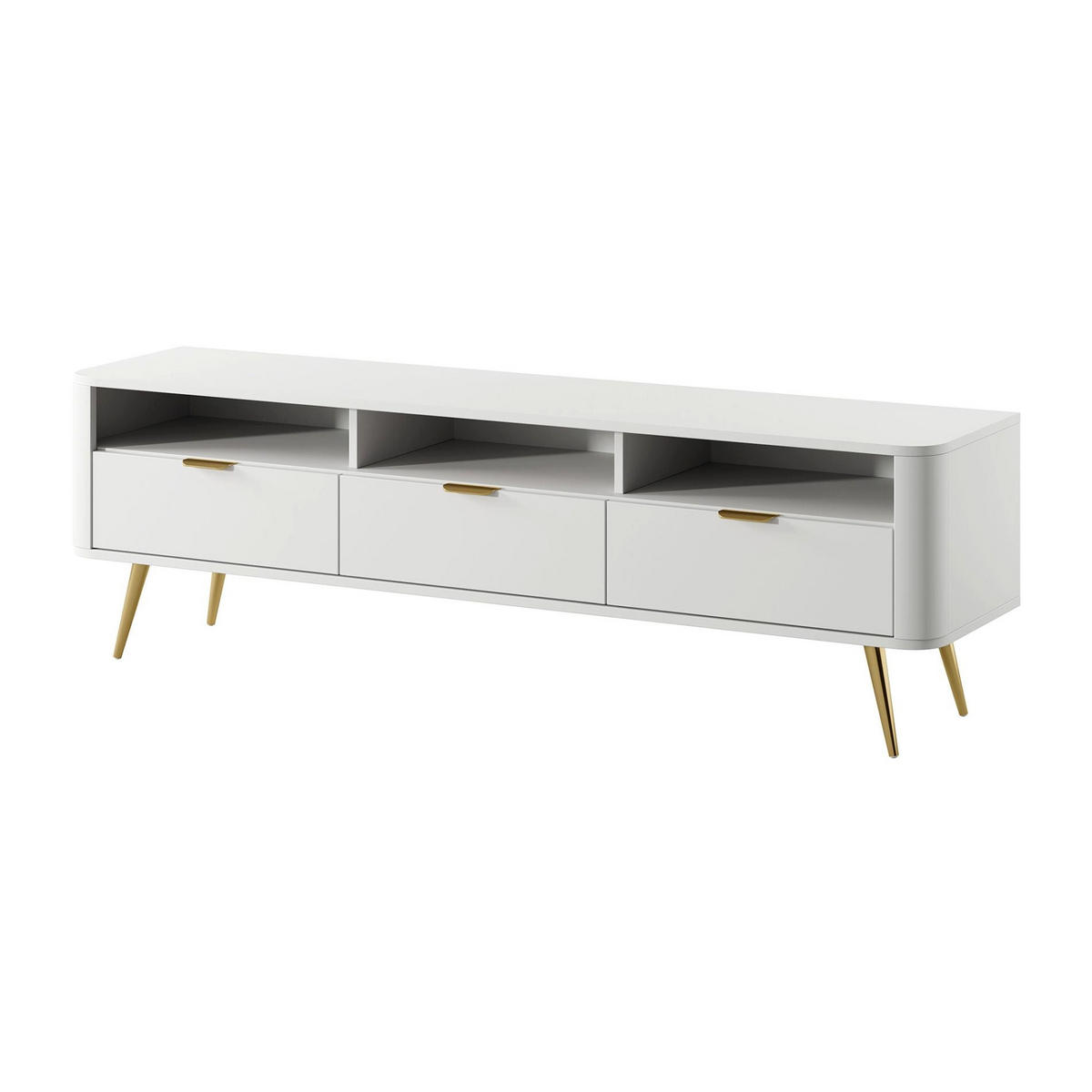 TV stolek Oval bílý 162/49/38 cm - bílá/zlatá, kov/kompozitní dřevo (161.6/49.2/38cm) - Selsey