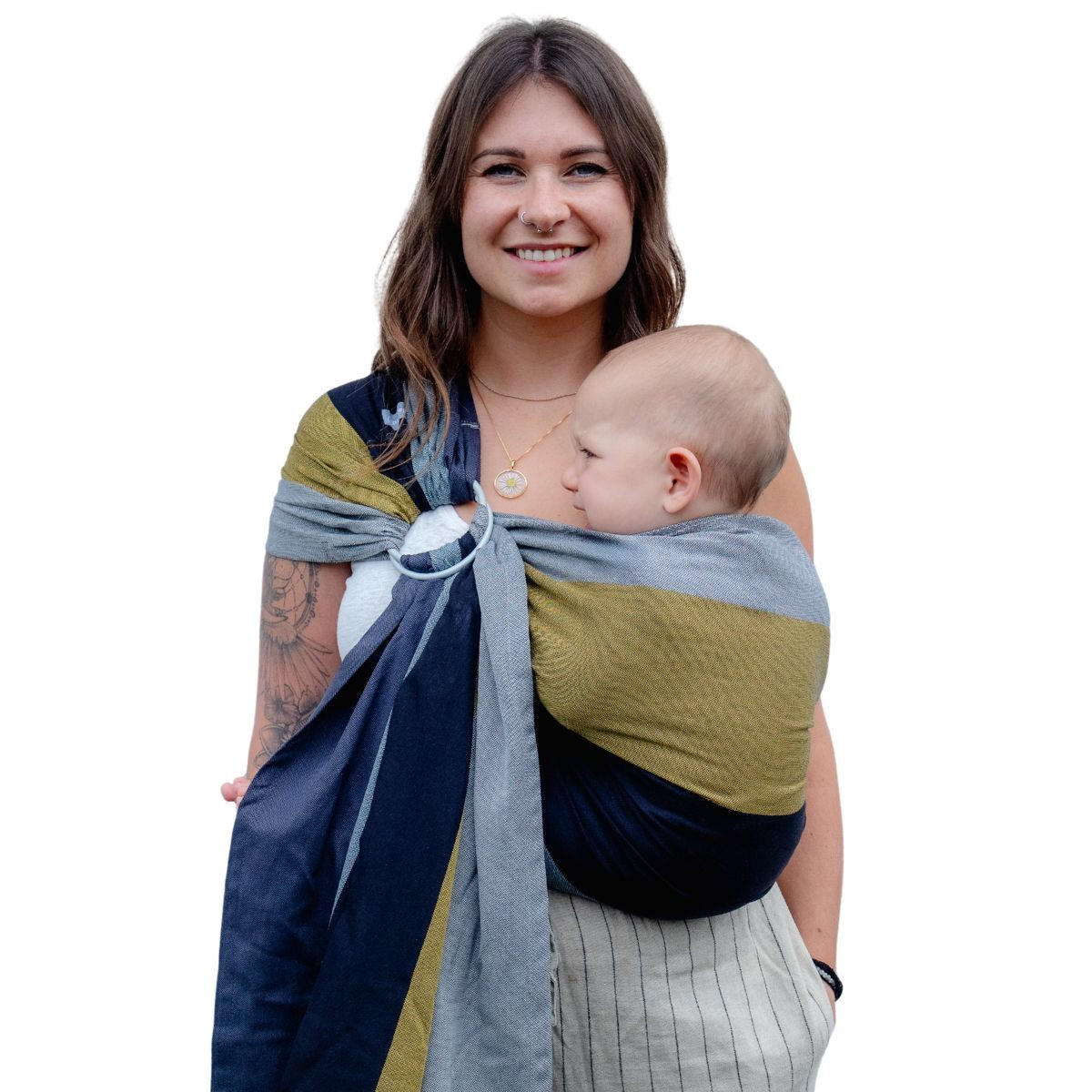 BABYTRAGETUCH Ring-Sling - Currygelb/Dunkelgrau, Textil (70/0.1/200cm) - Hoppediz