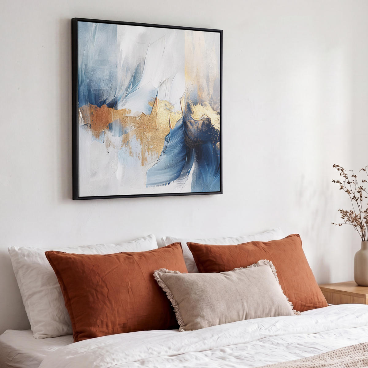 LEINWAND Bilder mit Rahmen - Gold - Blau - Aquarell - Kunst - Modern - 50x50 - Hellblau, Textil (50/50cm) - MuchoWow