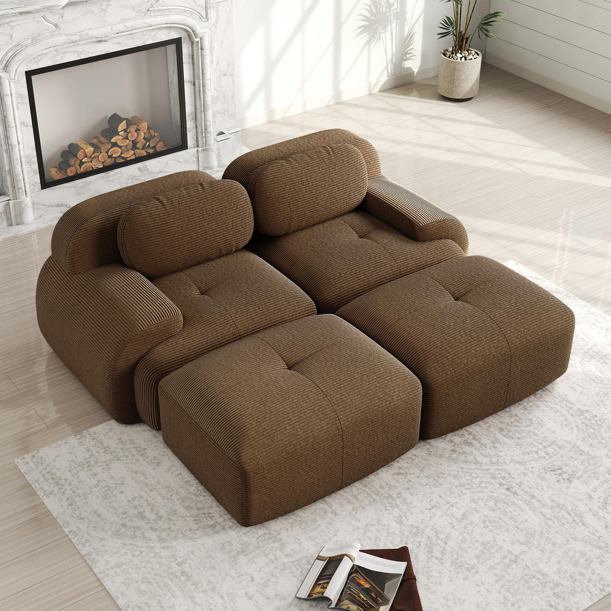 2-SITZER Sofa 208x178x75 cm aus Cordstoff rahmenlos modular, braun - Braun, Textil (178/75/208cm)