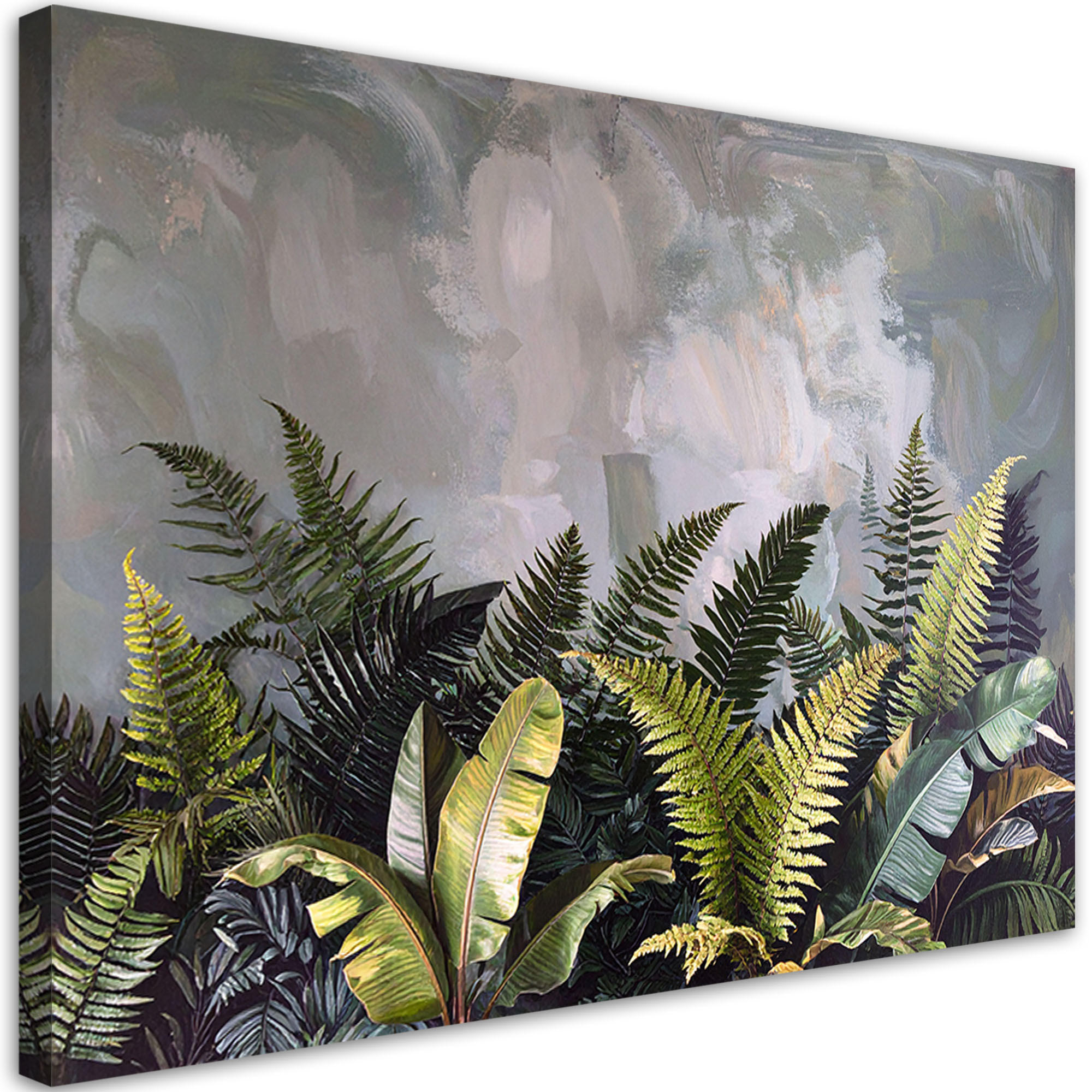 LEINWANDBILD, Grüne Farnblätter auf beigem Hintergrund - Grün, Textil (60/40cm) - Feeby