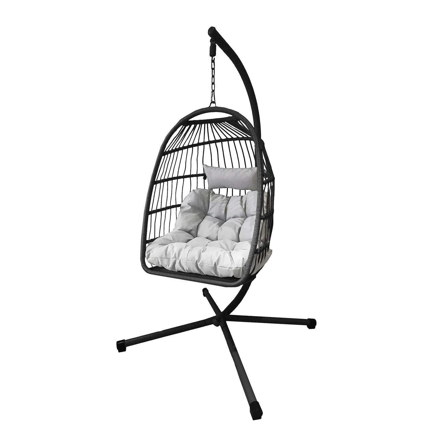 HÄNGESESSEL - Polyrattan / Stahl - Schwarz, Kunststoff/Textil (95/190/95cm) - home24