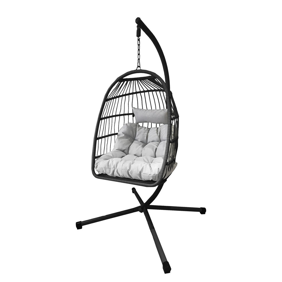 HÄNGESESSEL - Polyrattan / Stahl - Schwarz, Kunststoff/Textil (95/190/95cm) - home24