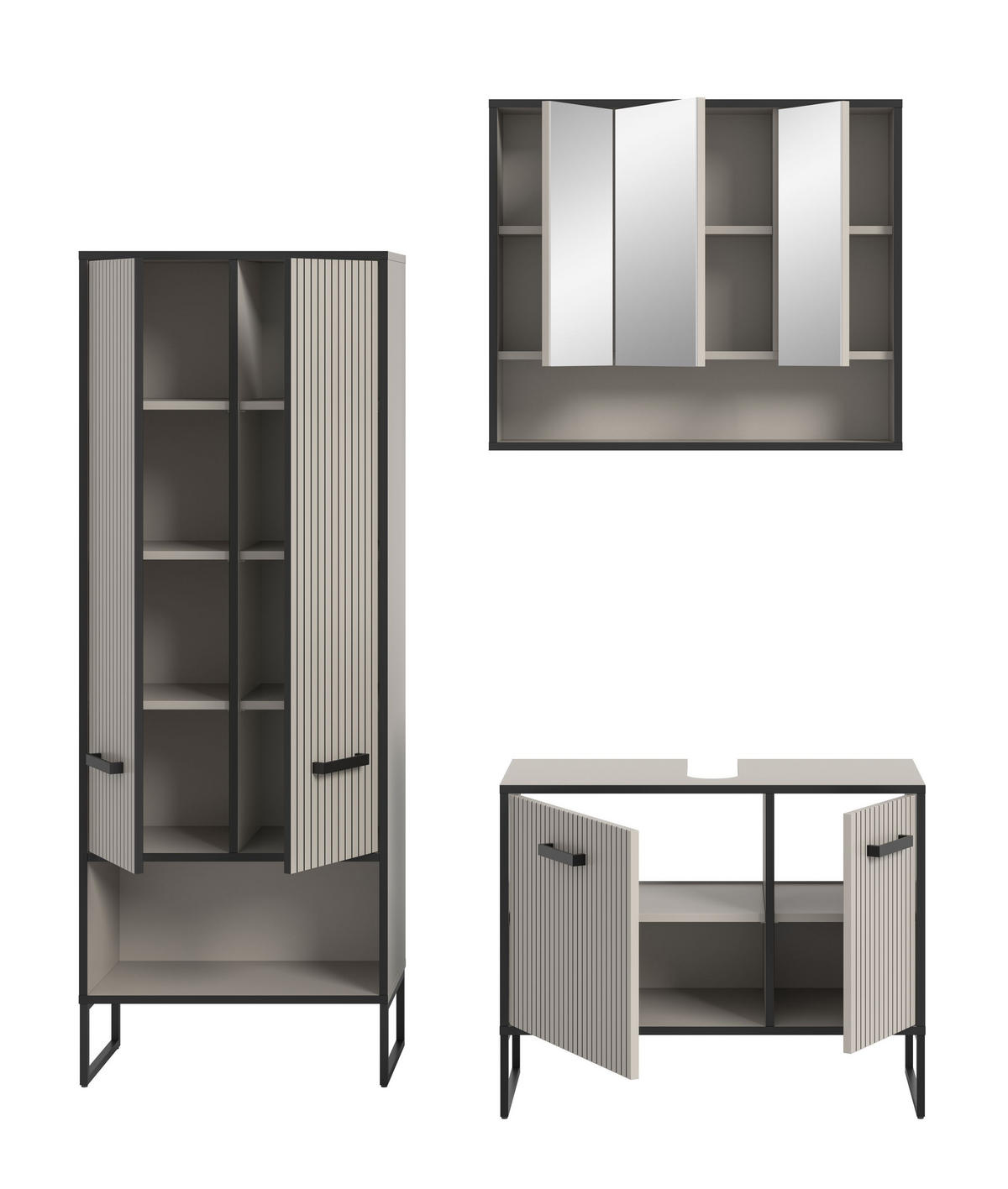 BADKOMBINATION 3tlg. Bagno Bad in Kaschmir Nachbildung und schwarz B/H/T: 154x192x36 cm - Kaschmir, Holzwerkstoff (154/192/36cm)