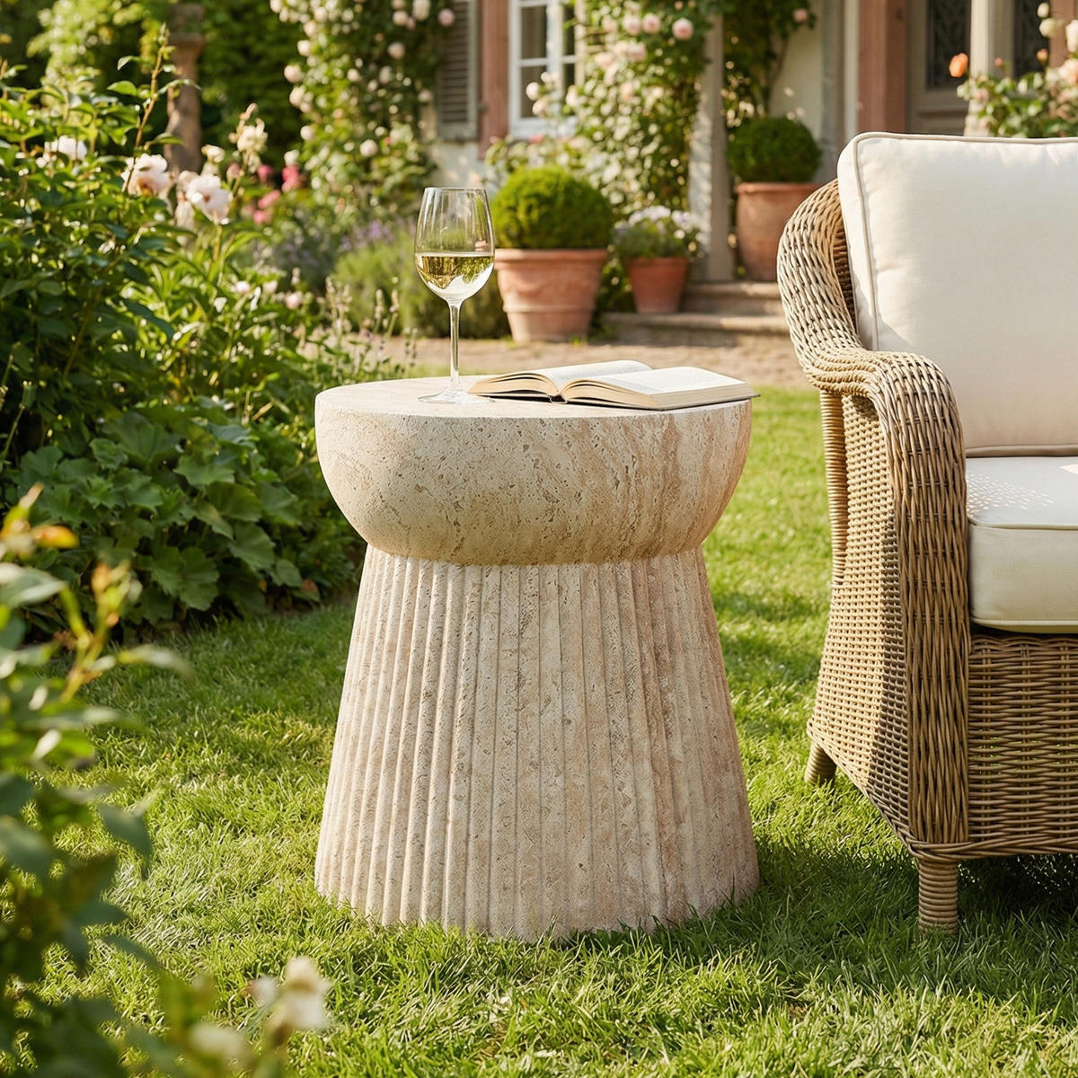 BEISTELLTISCH, MgO, Indoor/Outdoor, Travertinoptik - Beige, Naturmaterialien (38/38/43cm) - FLIEKS