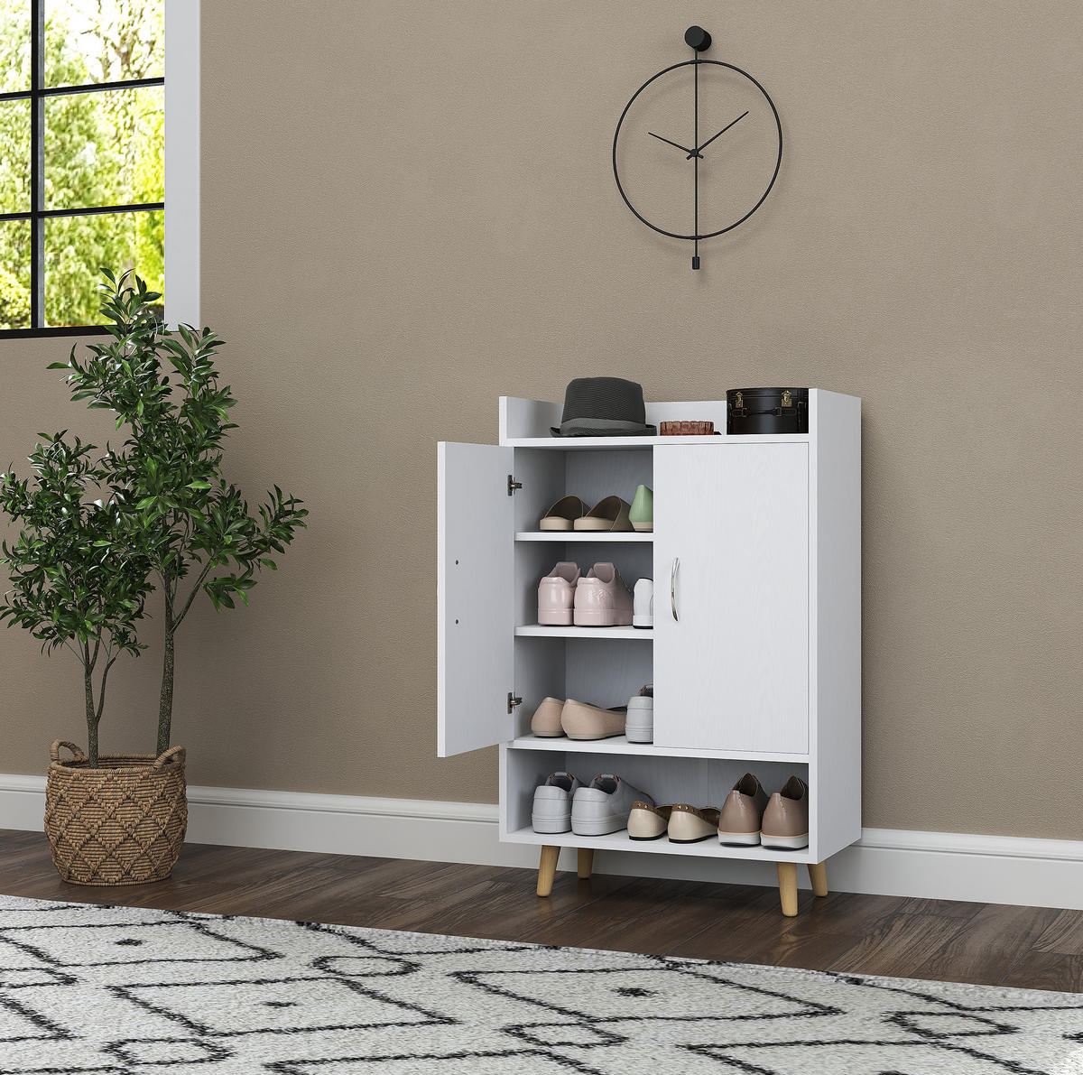SCHUHSCHRANK 60/30/92 cm Weiß aus Holz mit Türen und 3 Einlegeböden - Weiß, Holzwerkstoff (60/92/30cm) - OKWISH