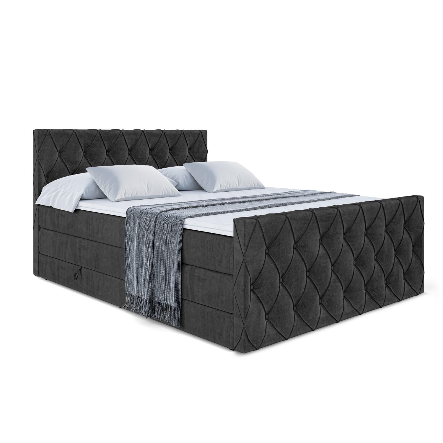 BOXSPRINGBETT AMAY-Z KING - 200x200 - H3/H4 - Schwarz - Schwarz, Holzwerkstoff (200/200cm) - ALTDECOR
