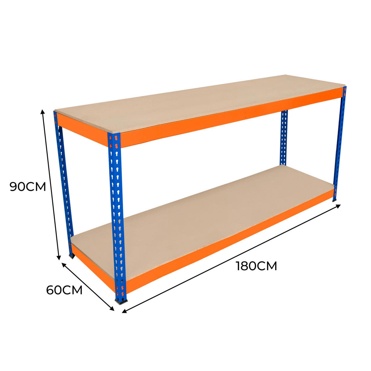 WERKBANK S-Rax 2-stufig - 180cm x 60cm x 90cm - Orange, Holzwerkstoff (180/90/60cm)