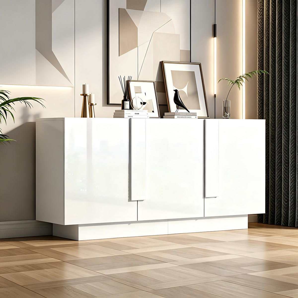 SIDEBOARD Weiß Hochglanz 3 Türen 6 Fächer 160cm Modern - Weiß, Holzwerkstoff (35/60/160cm) - FLIEKS