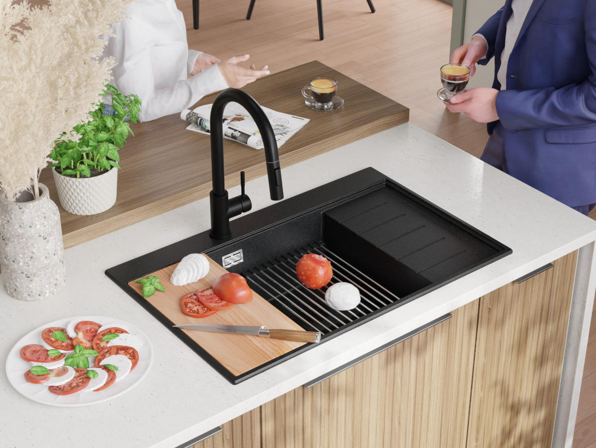 SPÜLBECKEN Sydney, 2-er set Anthrazit 78/50 cm 1 Becken + Ablauf-Set + Küchenzubehörset ab 60er Unterschrank - Chromfarben/Anthrazit, Kunststoff (78/20/50cm) - Primagran