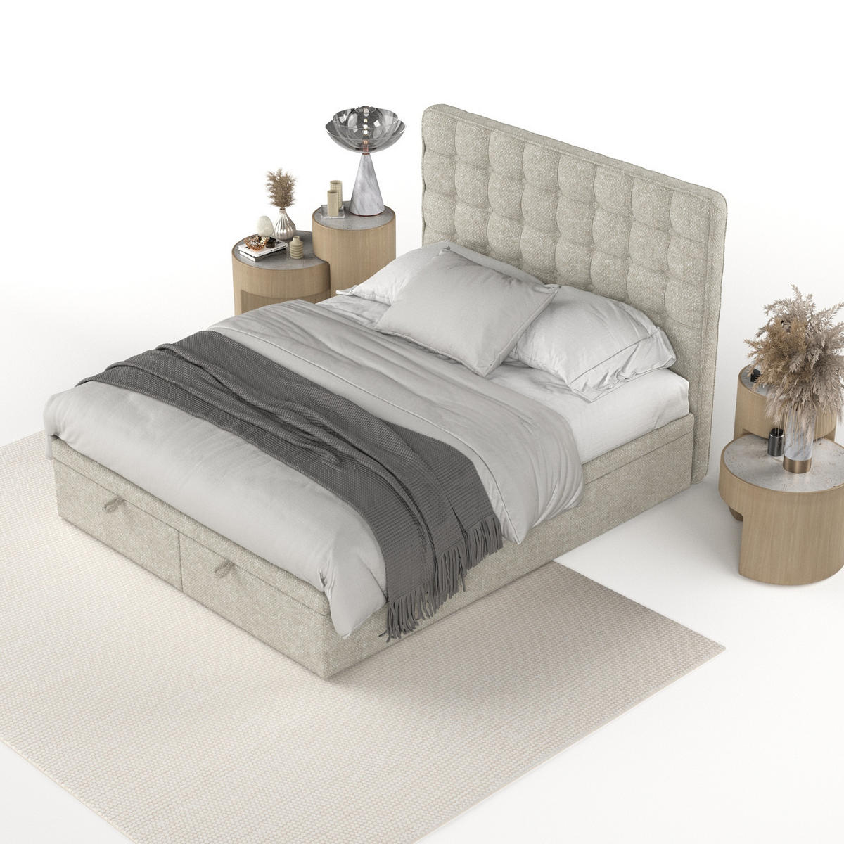 POLSTERBETT Celestia mit Stauraum 200/200 cm Beige im Alta Stoff - Beige/Schwarz, Holz/Holzwerkstoff (200/200cm) - AltaBeds