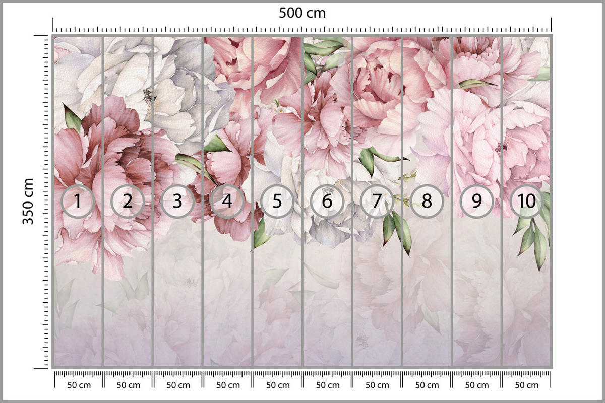 FOTOTAPETE für Badezimmer Zarte Rosa Pfingstrosen Blumen 500x350 - Violett/Rosa, Papier (500/350cm) - Muralo