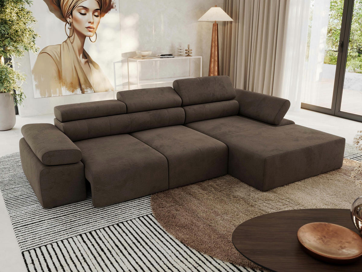 ECKSOFA RILASSO L Braun Velvet - rechts - Schwarz/Braun, Kunststoff/Textil (174/296cm) - MKS