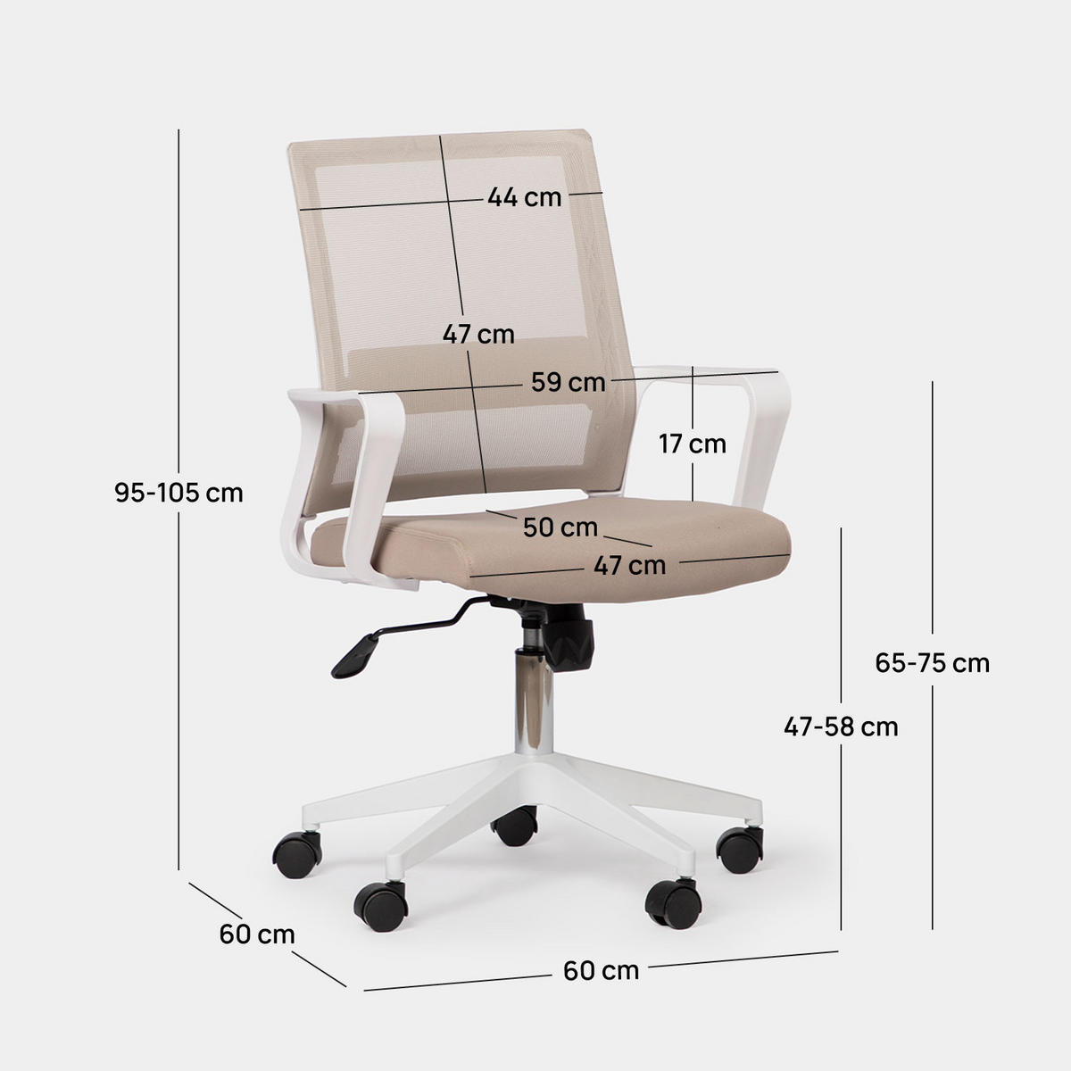 SCHREIBTISCHSTUHL Sayla Beige 60 cm x 95-105 cm - Beige, Kunststoff (60/95/60cm) - Klast Home