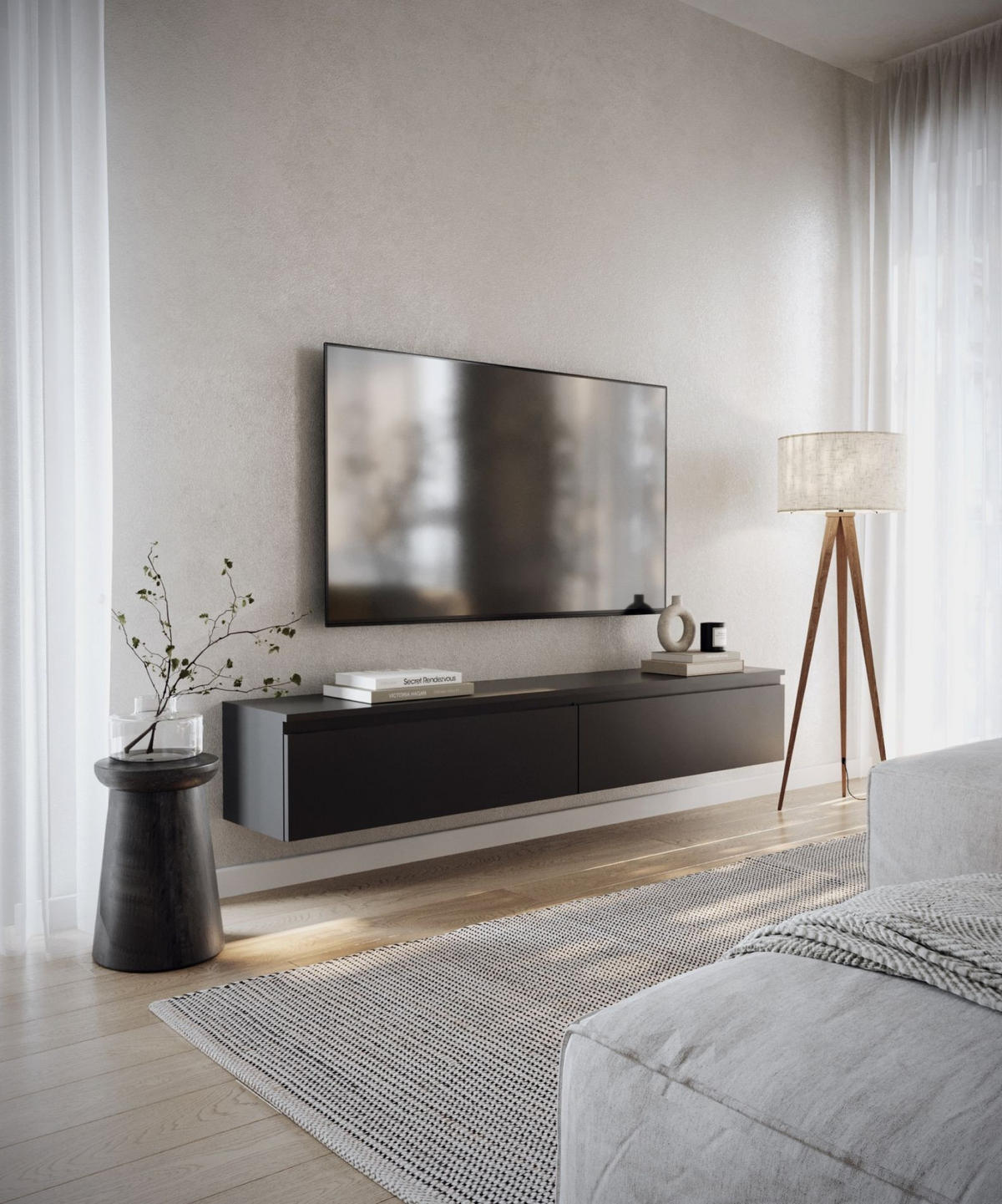 TV-LOWBOARD Bemmi Schwarz 175 cm - Schwarz, Holzwerkstoff (175/28.4/31.8cm) - Selsey