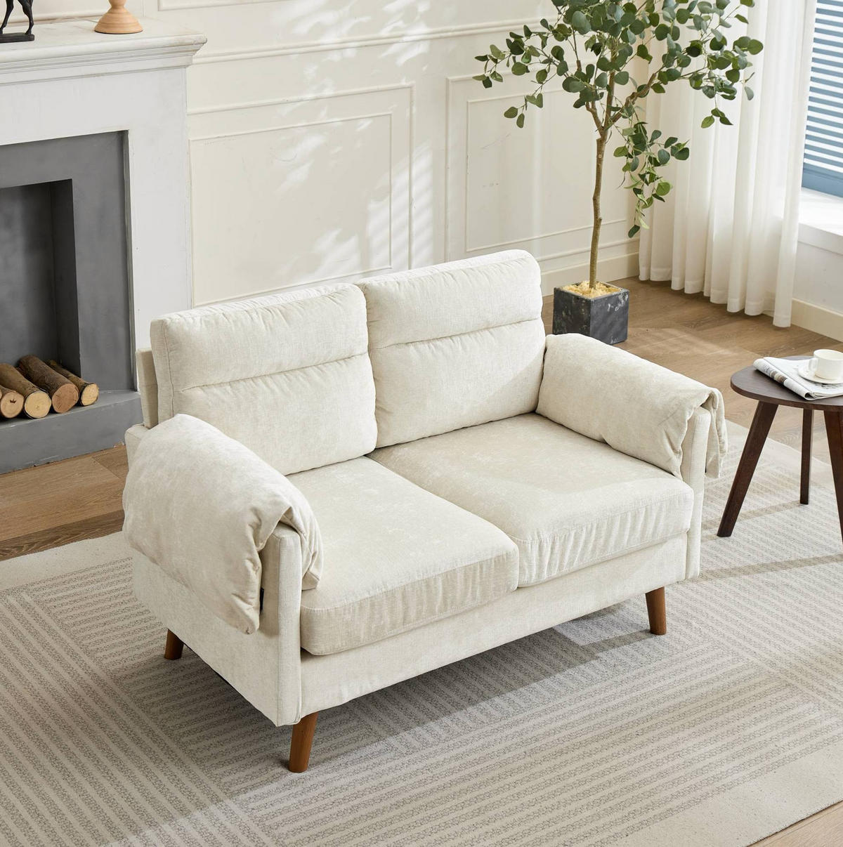 SOFA 2-Sitzer aus Chenille Beige - Beige, Holzwerkstoff (70/85/124cm) - Meubliv