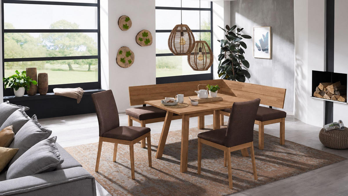 ECKBANKGRUPPE Modern Danny 2 für 7 Personen Massivholz Wildeiche/Braun - Wildeiche/Braun, Holz (194/85/155cm) - 58aufmkessel