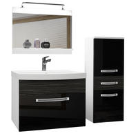 BADMÖBEL Badezimmer Schwarz / Ebenholz Royal, Glänzend und Matt - Schwarz Hochglanz, Holz (100/81/40cm) - B BELINI GROUP