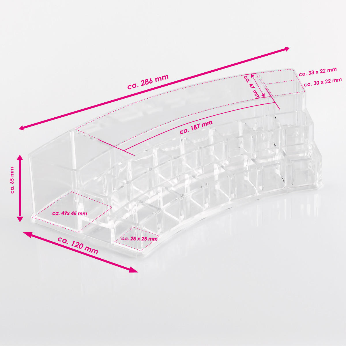 KOSMETIKORGANIZER, mit 19 Fächern, halbrund - Transparent, Kunststoff (28/12/6.5cm) - bremermann
