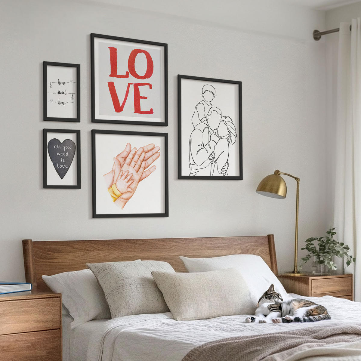 BILDER SET 5er Set - 50x50 cm & 20x30 cm & 40x60 cm Schwarzer Rahmen - Weltraum-Astronauten-Sterne - Schwarz, Kunststoff (40/60cm) - TULUP