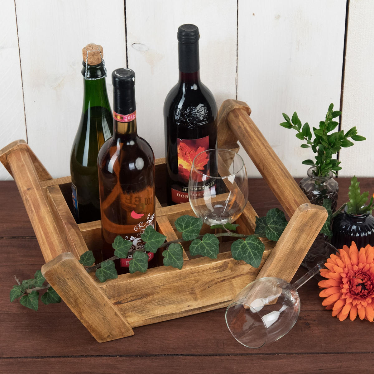 HOLZKISTE Brick II Mahagoni Holz, 4 Fächer, mit Griffen naturfarben - Naturfarben, Holz (8cm) - DESIGN DELIGHTS